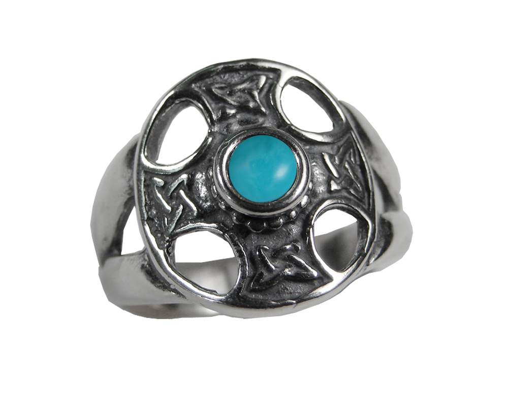 Sterling Silver Celtic Solar Cross Ring With Turquoise Size 11